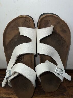 Classic White Two-Strap Buckle Sandals with Contoured Footbed